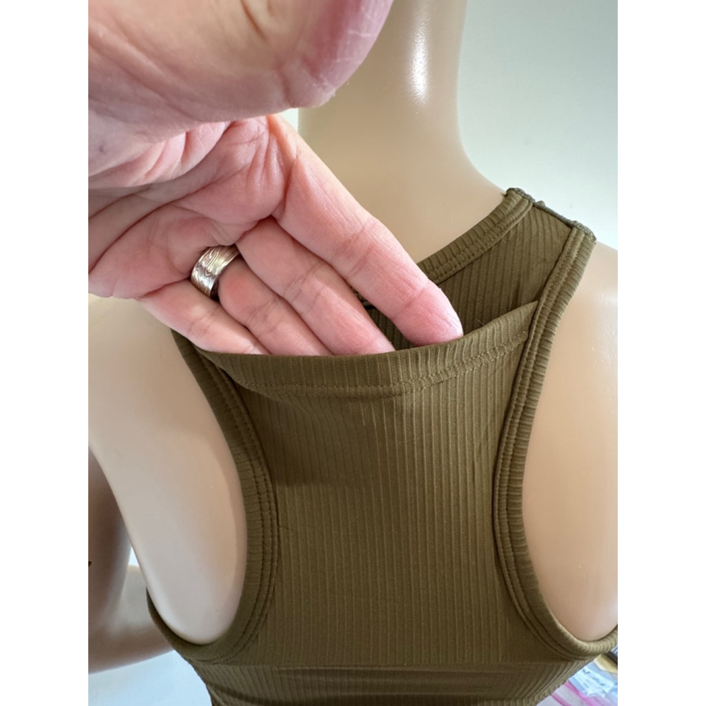 Jadyk Lyra back cell pocket brami Tank Top S/M Olive Green Ribbed Racerback - Picture 4 of 9